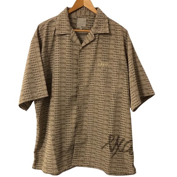 Exco Jeans for Life AOP Spell out Short sleeve top Dress shirt tan & brown XL 🤎 - Picture 3 of 11
